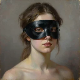The blind beautiful woman in mask by Xavier Mellery, highly detailed oil painting, 4k, masterpiece