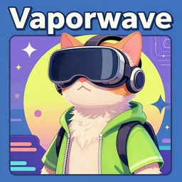 vaporwave color scheme, cat wearing a vr headset, vaporwave poster illustration, artstation trending, pinterest