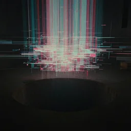 noisy color photograph of a retrofuturist liminal space, dark pit, glitch in the matrix, minimalist, cinematic, soft vintage glow