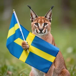 caracal holding a swedish flag