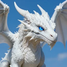 a Blue eyed white dragon, epic background by Keith Thompson and Christopher Bretz, highly detailed, digital painting, HDRI, vivid colors, high contrast, 8k resolution, intricate, photorealistic, smooth