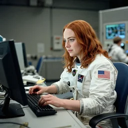 film still of emma stone working for mission control at nasa, 8 k