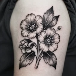 detailed black and white tattoo of two edelweiss flowers intertwined