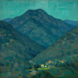 caucaus mountains at night, arkhip kuindzhi painting, teal palette, dead sea scrolls