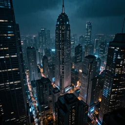 highly detailed cyberpunk cityscape, nighttime, rain, 4k