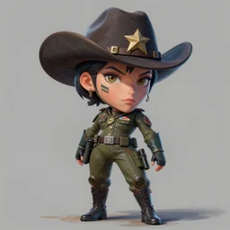 a full - body painting of a female military captain! wearing a cowboy hat!, angelic face! stunning eyes!, cyberpunk art by yumihiko amano, cgsociety, figurative art, toonami, zbrush, official art