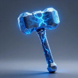 Mjolnir, Hammer of Lightning, blue glowing pattern, digital art, hyperrealistic