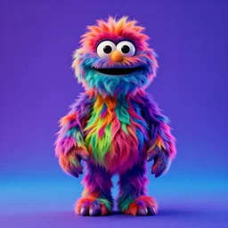 3 d model of a dopey sinister vibrant colored alien with long fur and souless eyes by alexander jansson : 1 | centered, psychedelic, colorful, matte background : 0. 9 | by jim henson : 0. 7 | dave melvin : 0. 4 | unreal engine, deviantart, artstation, octane, finalrender, concept art, hd, 8 k resolution : 0. 8