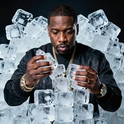the rapper'ice cube'made up of ice cubes, photorealistic