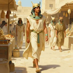 fantasy concept art by alphonse mucha depicting colin farrell as an ancient egyptian rogue walking through a busy egyptian market