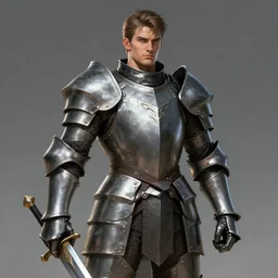 realistic portrait, 30 year old man :: athletic, simple basic metal armour, majestic, authority, sword :: high detail, digital art, RPG, concept art, illustration