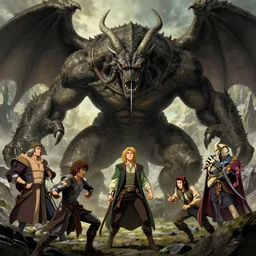 bilbo slaying smaug with sting encircling mount doom. image by andreas achenbach, artgerm, mikko lagerstedt, zack snyder, tokujin yoshioka