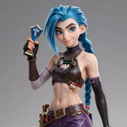 A hyperdetailed award winning masterpiece full body shot of Jinx from Arcane,trending on artstation