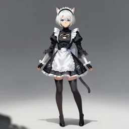 full body portrait of 2B nier automata wearing a cat maid suit, fantasy art by Thomas romain, trending on artstation, artstationHD, artstationHQ