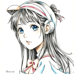 a copic maker manga album cover for a band of an anime girl very detailed features by yoshiyuki sadamoto, alphons mucha norman rockwell, 8 k