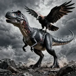 black velociraptor-vulture in storm, intricate, highly detailed, artstation, sharp focus, illustration, jurgens, rutkowski, simonetti