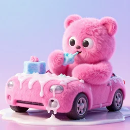 pink furry washing cars while eating soap psychedelic style
