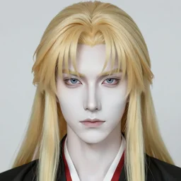 realistic detailed face portrait of Alucard Johan Liebert long blond hair, pale porcelain white skin, very very long luxurious beautiful blond hair, by Alphonse Mucha, Ayami Kojima, Amano, Charlie Bowater, Karol Bak, Greg Hildebrandt, Jean Delville, and Mark Brooks, Art Nouveau, Neo-Gothic, gothic, rich deep moody colors