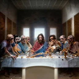 Zombies in the last supper 4K quality hyper realistic