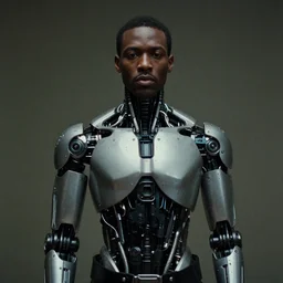 a cinematic film still of a black man as a cybernetic cyborg, surrealism, film photography