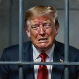 a perfect, realistic professional oil painting in classicism style, of Donald Trump crying inside an american prison, close-up, by a really great American senior artist on ArtStation, a high-quality Hollywood-style concept, scary, dark