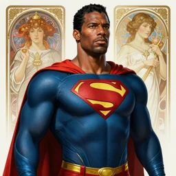Idris Elba as Superman, fantasy, intricate, elegant, highly detailed, digital painting, artstation, concept art, smooth, sharp focus, illustration, art by artgerm and greg rutkowski and alphonse mucha