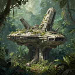 abandoned brutalist alien space station in lush jungle, close up, marek okon, wadim kashin, digital painting, xf iq 4, f / 1. 4, iso 2 0 0, 1 / 1 6 0 s, 8 k, raw, featured in artstation, octane render, cinematic, elegant, intricate, 8 k