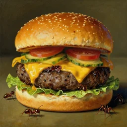 Burger covered by ants, painting by Salvador Dali