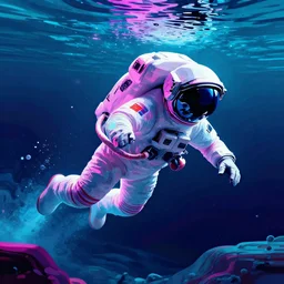 an astronaut swimming in ocean, vaporwave, synthwave, neon, vector graphics, cinematic, volumetric lighting