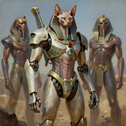 a sphynx egyptian mecha, tim hildebrandt, wayne barlowe, bruce pennington, donato giancola, trending on artstation, cinematic composition, beautiful lighting, hyper detailed, 8 k, oil on canvas