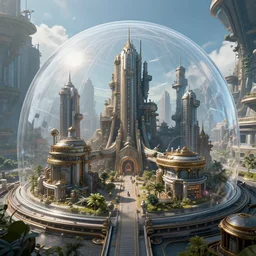 a steampunk city underneath a hyperrealistic glass dome, unreal engine, realistic fantasy
