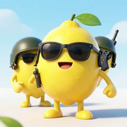 lemon characters with sunglasses with military helmets and guns, hd