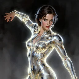 portrait of rachael from bladerunner, intricate, elegant, glowing lights, highly detailed, digital painting, artstation, action pose, concept art, smooth, sharp focus, illustration, art by frank frazetta and greg rutkowski