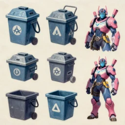 game asset of urban trash, in gouache detailed paintings, props, stylized, 2 d sprites, kitbash, arcane, overwatch, blue and pink color scheme, 8 k, close up
