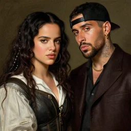 rosalia and bad bunny, highly detailed, highly detailed, digital painting, trending on artstation, concept art, sharp focus, illustration, art by artgerm, old masters, maher morcos