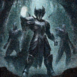 extremely detailed artwork of an armored dark figure in a dark evil forest, super sayan, glowing hands, Sauron, Ultron, speedster, fantasy art, fog, heavy armor, knights armor, cinematic pose, pose, 8k UHD, villain,