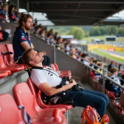 a fan falls asleep in the grandstand at spa francorchamps
