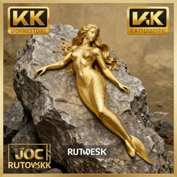 gold and silver tones, alluring siren on the rocks, style of moebius, james jean, rutkowski, mcbess, cinematic, high detail, award winning, 8 k photorealistic