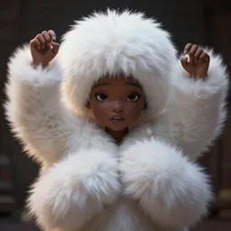 cute fluffy furry girl with four arms, white fur and dark skin, dramatic lighting, cinematic, artstation