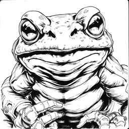 toad animal!!! jim lee!!! medium shot!! flat grayscale ink sketch by jim lee close up in the style of jim lee, cyborg hunter hulk toad animal looks at the camera by jim lee