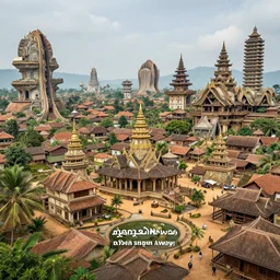 a futuristic village with khmer architecture, highly detailed, 4k, photograph, HDR , Minolta X700, 50mm, award winning