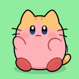 Kirby as Pusheen the cat, cartoon illustration, cute
