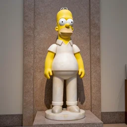 marble sculpture of Homer Simpson on a granite pillar inside a museum, dslr photo, high quality