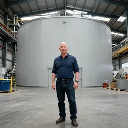 jeffrey bezos in an industrial warehouse by murata - n 9