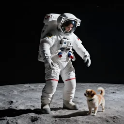 one astronaut with his daughter and their cute dog on the moon, beautiful dynamic lighting, cinematic, wide angle establishing shot, extremely high detail, photo realistic, cinematic lighting, post processed, concept art, artstation, matte painting, style by frederic church, raphael lacoste, unreal engine 8 k