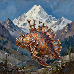 stunning landscape of the giant anglerfish appearing behind the mountains of central asia, intricate details, digital art by rob gonsalves, oil on canvas by ivan shishkin