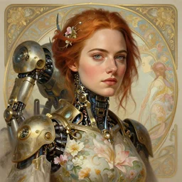portrait of emma stone, robot steampunk, floral! horizon zero dawn machine, intricate, elegant, highly detailed, ray tracing, digital painting, artstation, concept art, smooth, sharp focus, illustration, art by artgerm and greg rutkowski and alphonse mucha, 8 k