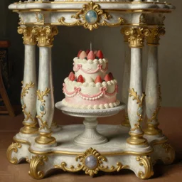 baroque rococo painting Royal Fancy pedestal with cake Greg Hildebrandt Lisa Frank high detail cute adorable whimsical  columns close up