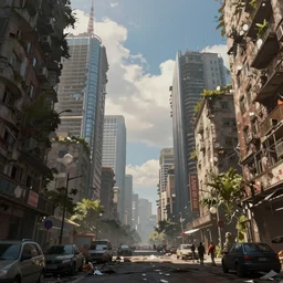 big post apocalyptic city street by boris groh, vivid, masterpiece, detailed
