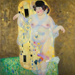 painting of a plus size model in flowing translucent kimono by james jean, yukio - e, klimt